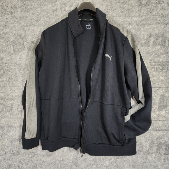 Puma Other - Puma Sweater Mens Size 2XL Full Zip logo Black Gray strips on sleeves